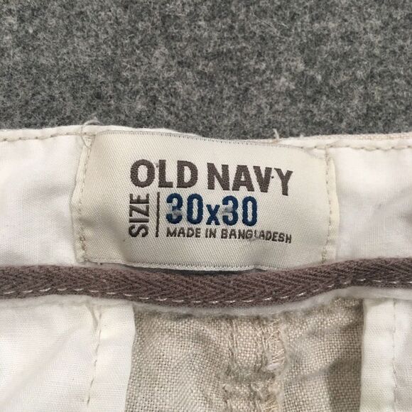 Old Navy Men 30x30 Pants Cream Chino Tapere Button Fly 100% Linen Coastal Preppy - Picture 8 of 16
